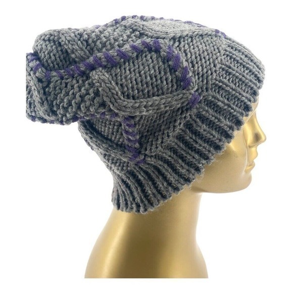 Mossimo Nubby Knit Grey‎ And Purple Beanie - Picture 1 of 9